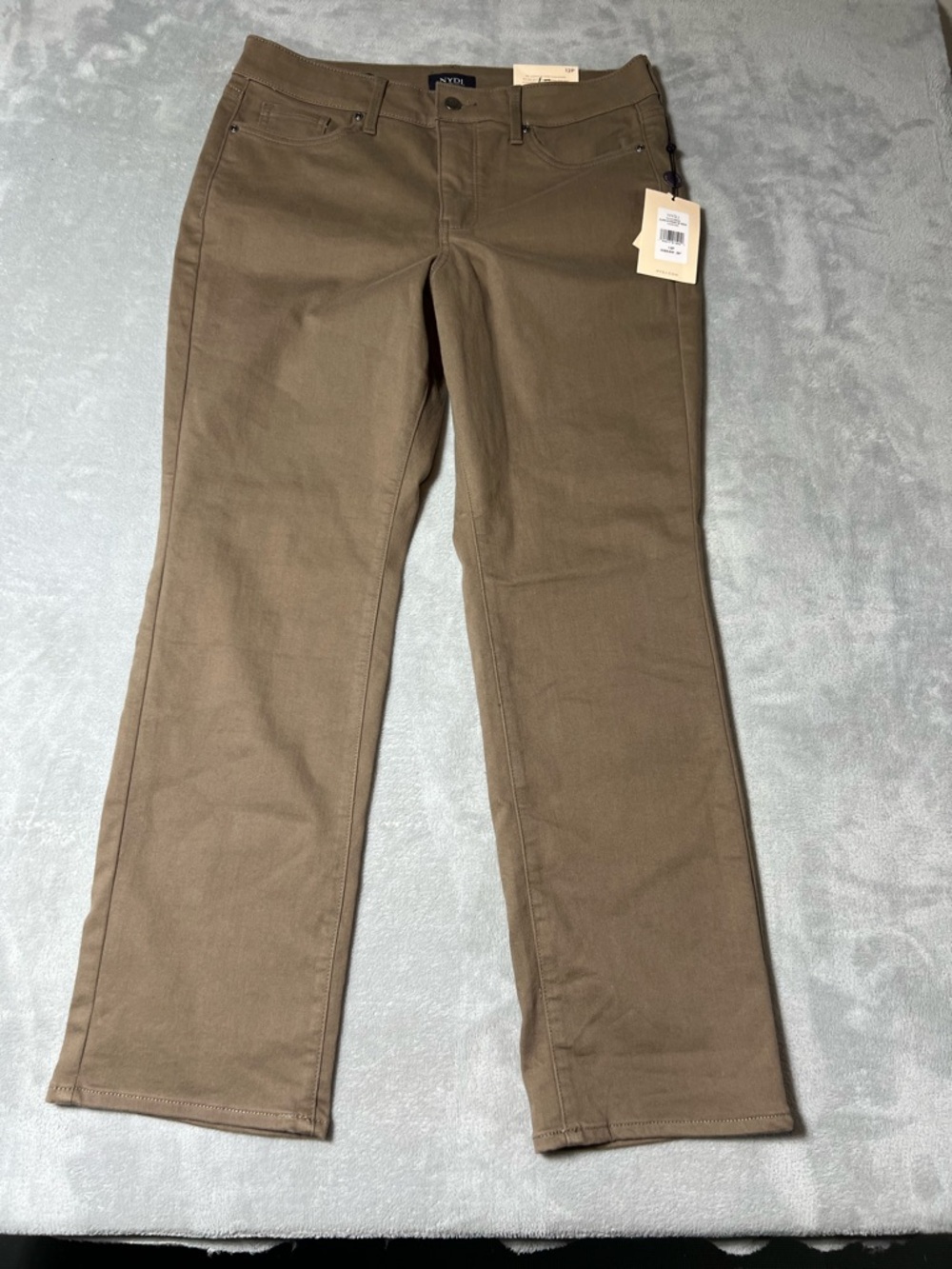 NYDJ Ellison HR Straight 29” Inseam Brown Womens 12P NWT